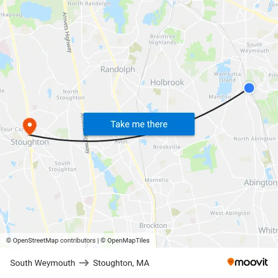 South Weymouth to Stoughton, MA map