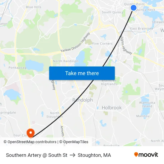 Southern Artery @ South St to Stoughton, MA map