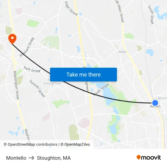 Montello to Stoughton, MA map