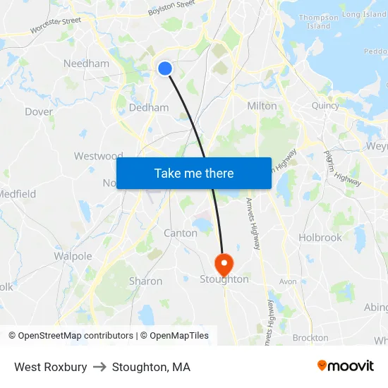 West Roxbury to Stoughton, MA map