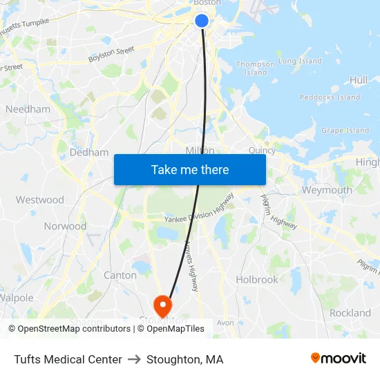 Tufts Medical Center to Stoughton, MA map