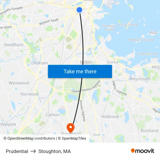 Prudential to Stoughton, MA map