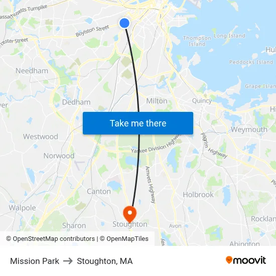 Mission Park to Stoughton, MA map