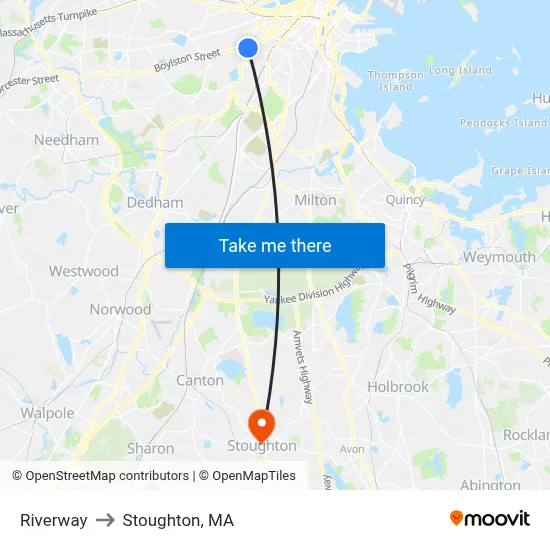 Riverway to Stoughton, MA map