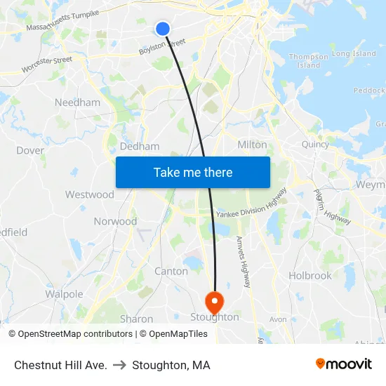 Chestnut Hill Ave. to Stoughton, MA map