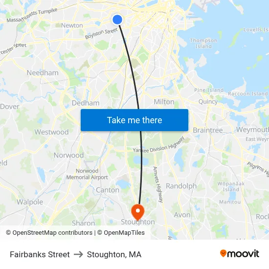 Fairbanks Street to Stoughton, MA map