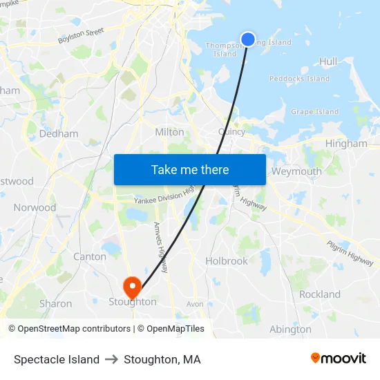 Spectacle Island to Stoughton, MA map
