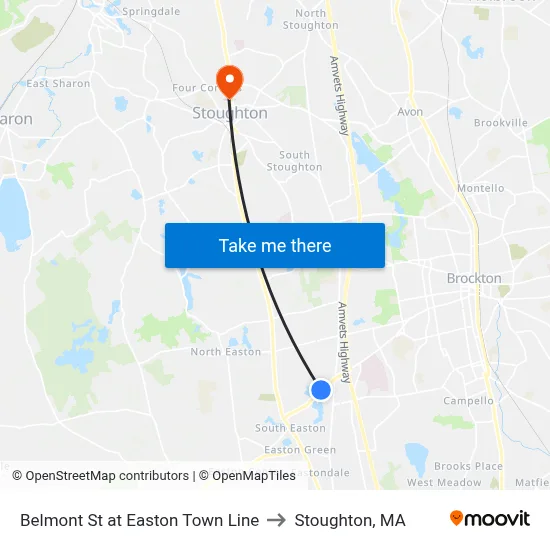 Belmont St at Easton Town Line to Stoughton, MA map