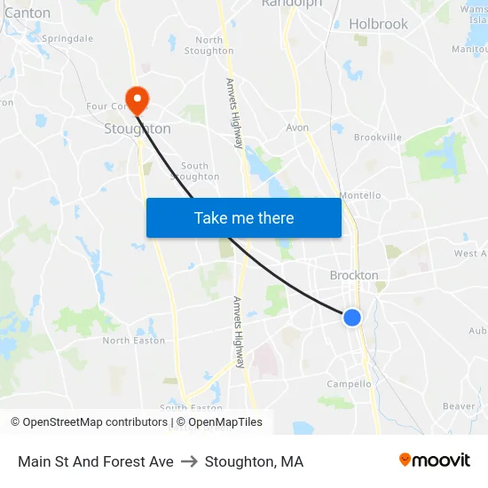 Main St And Forest Ave to Stoughton, MA map
