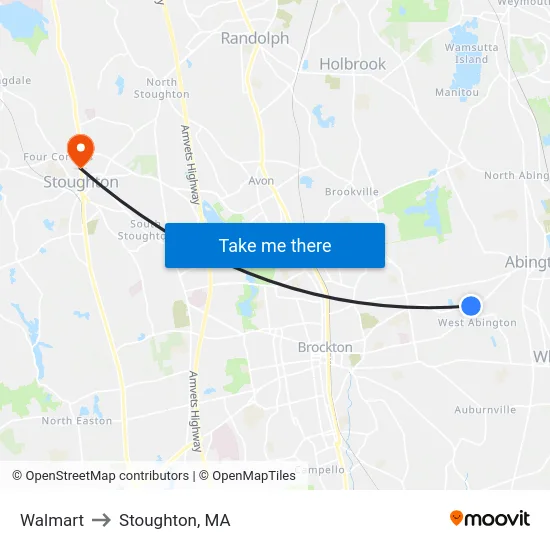 Walmart to Stoughton, MA map