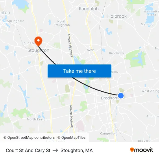 Court St And Cary St to Stoughton, MA map
