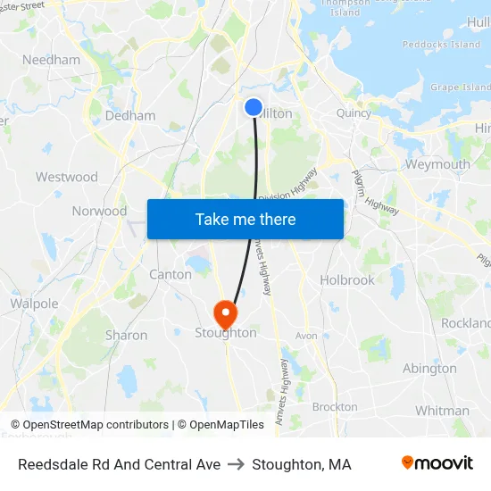 Reedsdale Rd And Central Ave to Stoughton, MA map