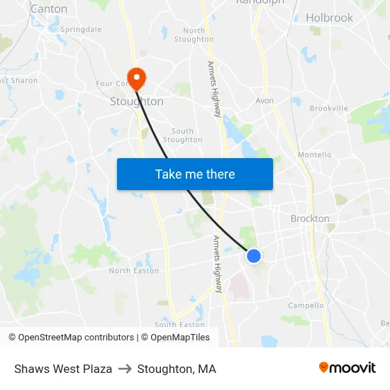 Shaws West Plaza to Stoughton, MA map