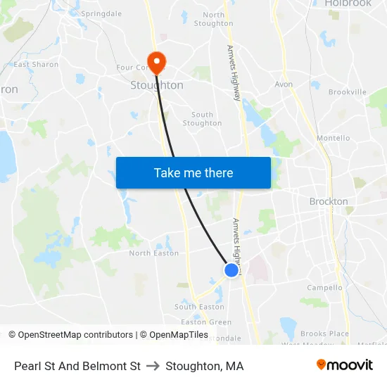 Pearl St And Belmont St to Stoughton, MA map