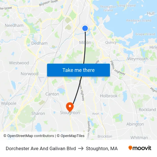 Dorchester Ave And Galivan Blvd to Stoughton, MA map