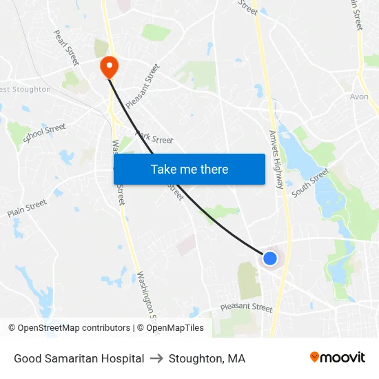 Good Samaritan Hospital to Stoughton, MA map