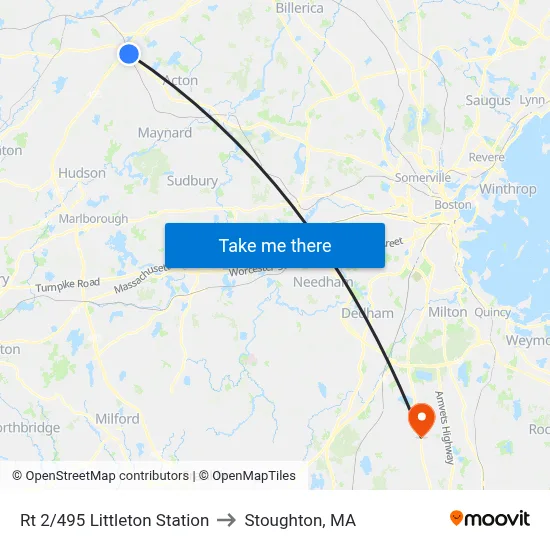 Rt 2/495 Littleton Station to Stoughton, MA map