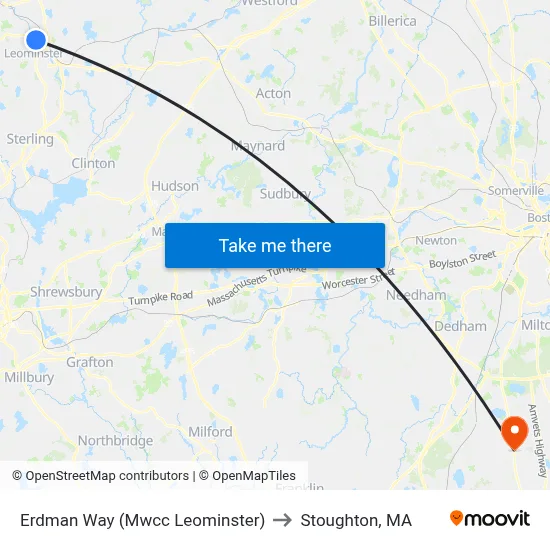 Erdman Way (Mwcc Leominster) to Stoughton, MA map