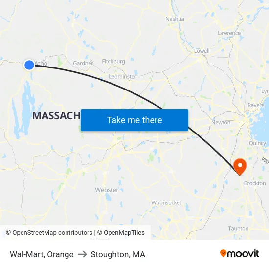 Wal-Mart, Orange to Stoughton, MA map
