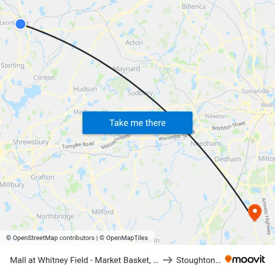 Mall at Whitney Field - Market Basket, Leominster to Stoughton, MA map