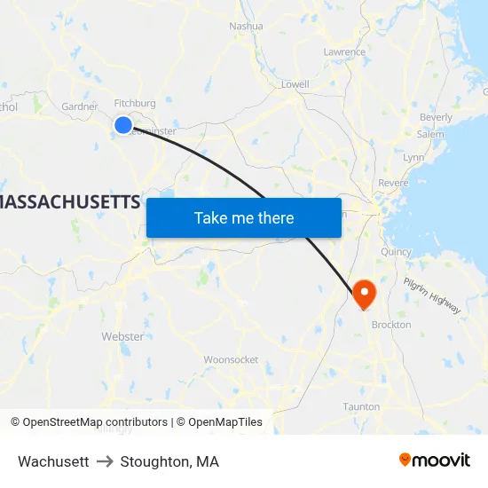 Wachusett to Stoughton, MA map