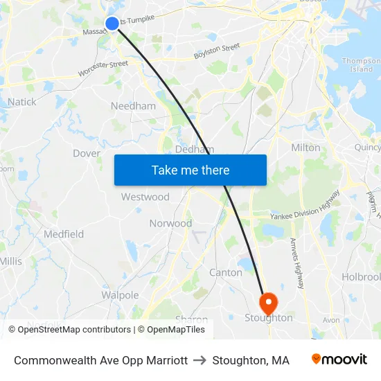 Commonwealth Ave Opp Marriott to Stoughton, MA map