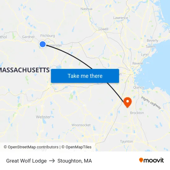 Great Wolf Lodge to Stoughton, MA map