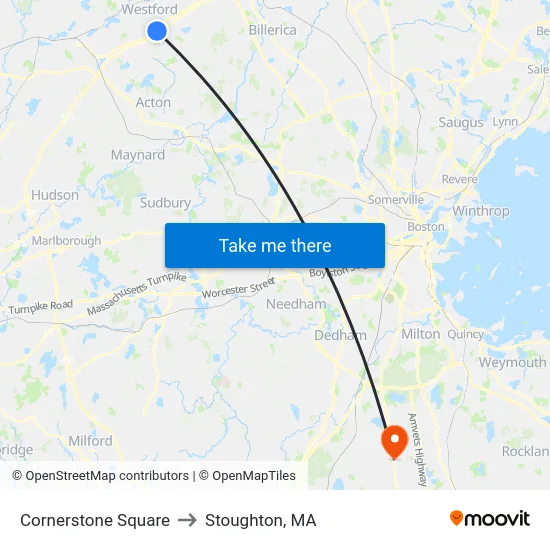 Cornerstone Square to Stoughton, MA map