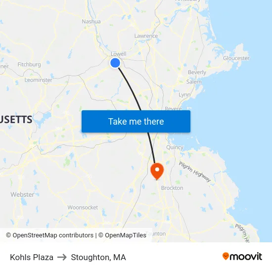 Kohls Plaza to Stoughton, MA map