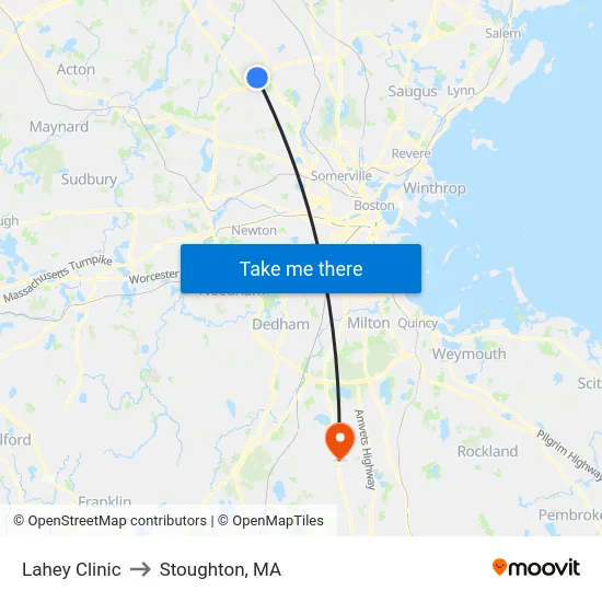 Lahey Clinic to Stoughton, MA map