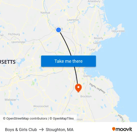 Boys & Girls Club to Stoughton, MA map