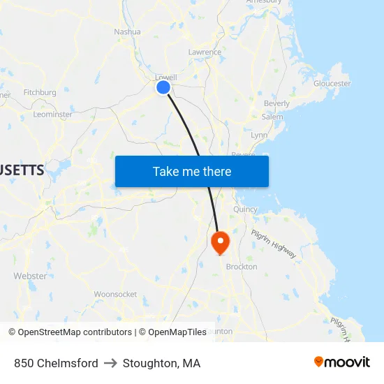 850 Chelmsford to Stoughton, MA map