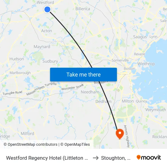 Westford Regency Hotel (Littleton Rd) to Stoughton, MA map