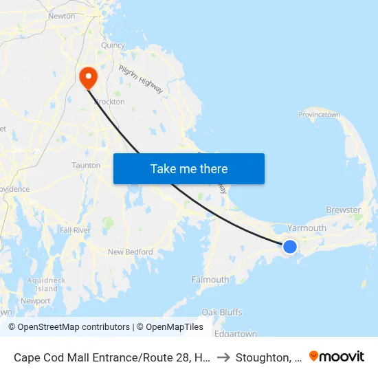 Cape Cod Mall Entrance/Route 28, Hyannis to Stoughton, MA map
