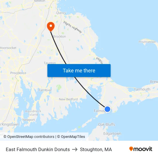 East Falmouth Dunkin Donuts to Stoughton, MA map