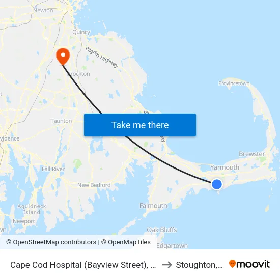 Cape Cod Hospital (Bayview Street), Hyannis to Stoughton, MA map