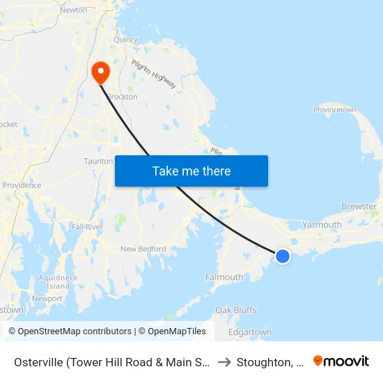 Osterville (Tower Hill Road & Main Street) to Stoughton, MA map