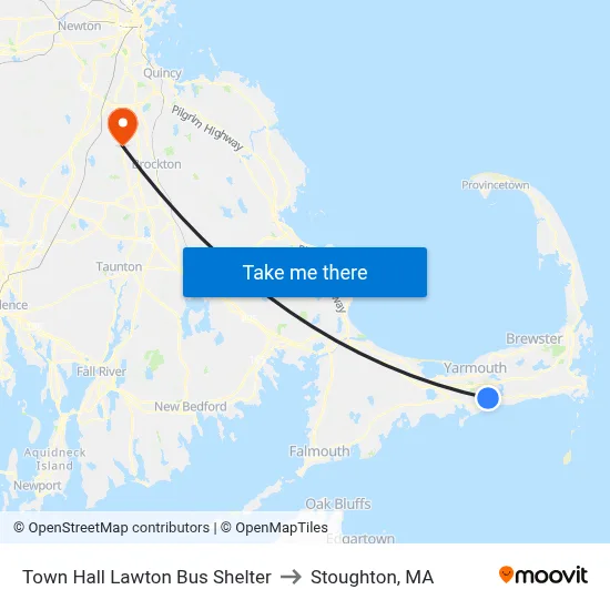 Town Hall Lawton Bus Shelter to Stoughton, MA map