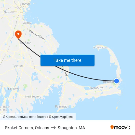 Skaket Corners, Orleans to Stoughton, MA map