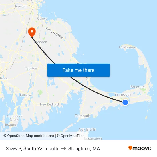 Shaw'S, South Yarmouth to Stoughton, MA map