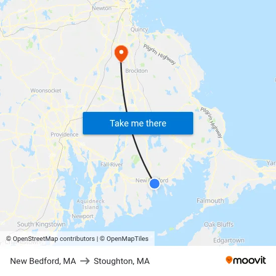 New Bedford, MA to Stoughton, MA map