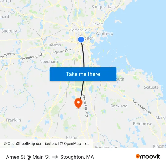 Ames St @ Main St to Stoughton, MA map