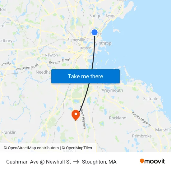 Cushman Ave @ Newhall St to Stoughton, MA map