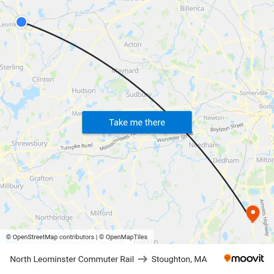 North Leominster Commuter Rail to Stoughton, MA map