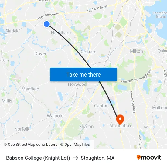 Babson College (Knight Lot) to Stoughton, MA map
