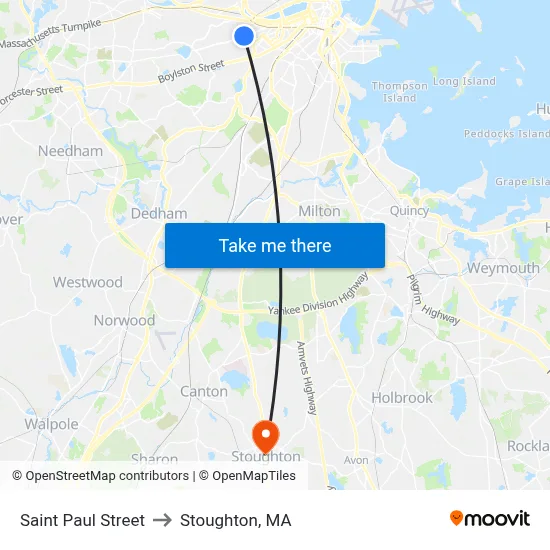 Saint Paul Street to Stoughton, MA map