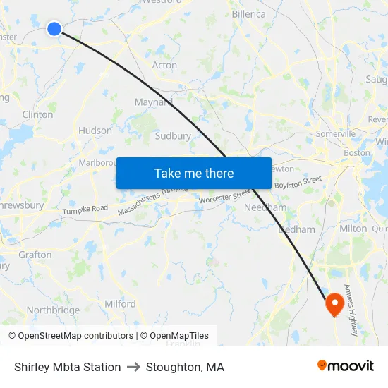 Shirley Mbta Station to Stoughton, MA map