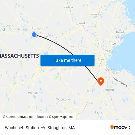 Wachusett Station to Stoughton, MA map