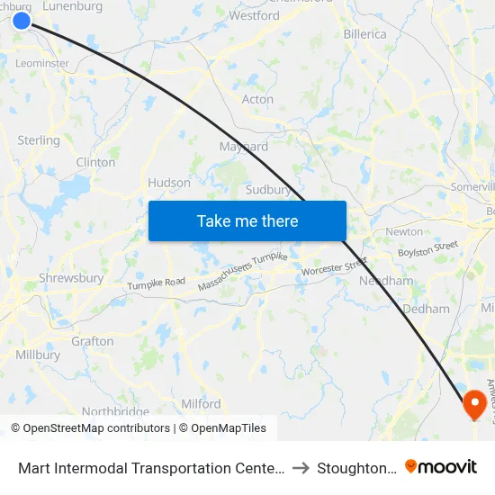 Mart Intermodal Transportation Center, Fitchburg to Stoughton, MA map