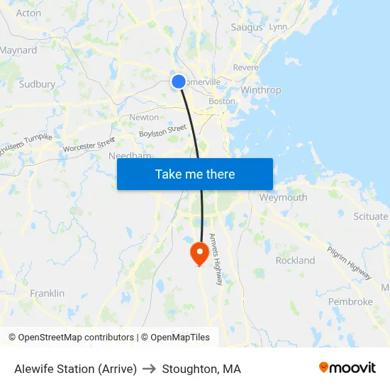Alewife Station (Arrive) to Stoughton, MA map